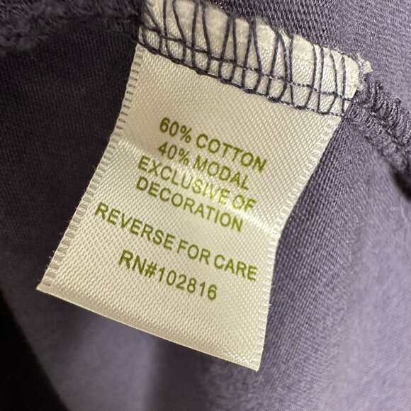 Garnet Hill Knit Tunic Top XL Floral Embroidered Asymmetrical Hem Purple - Picture 8 of 10